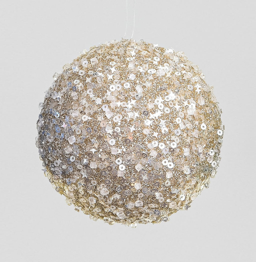 90mm Sequin Hanging Ball Champagne Bauble