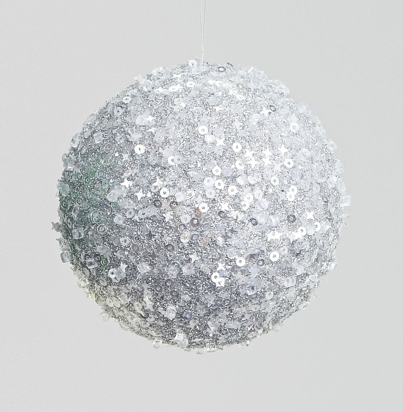 90mm Sequin Hanging Ball Silver Decoration
