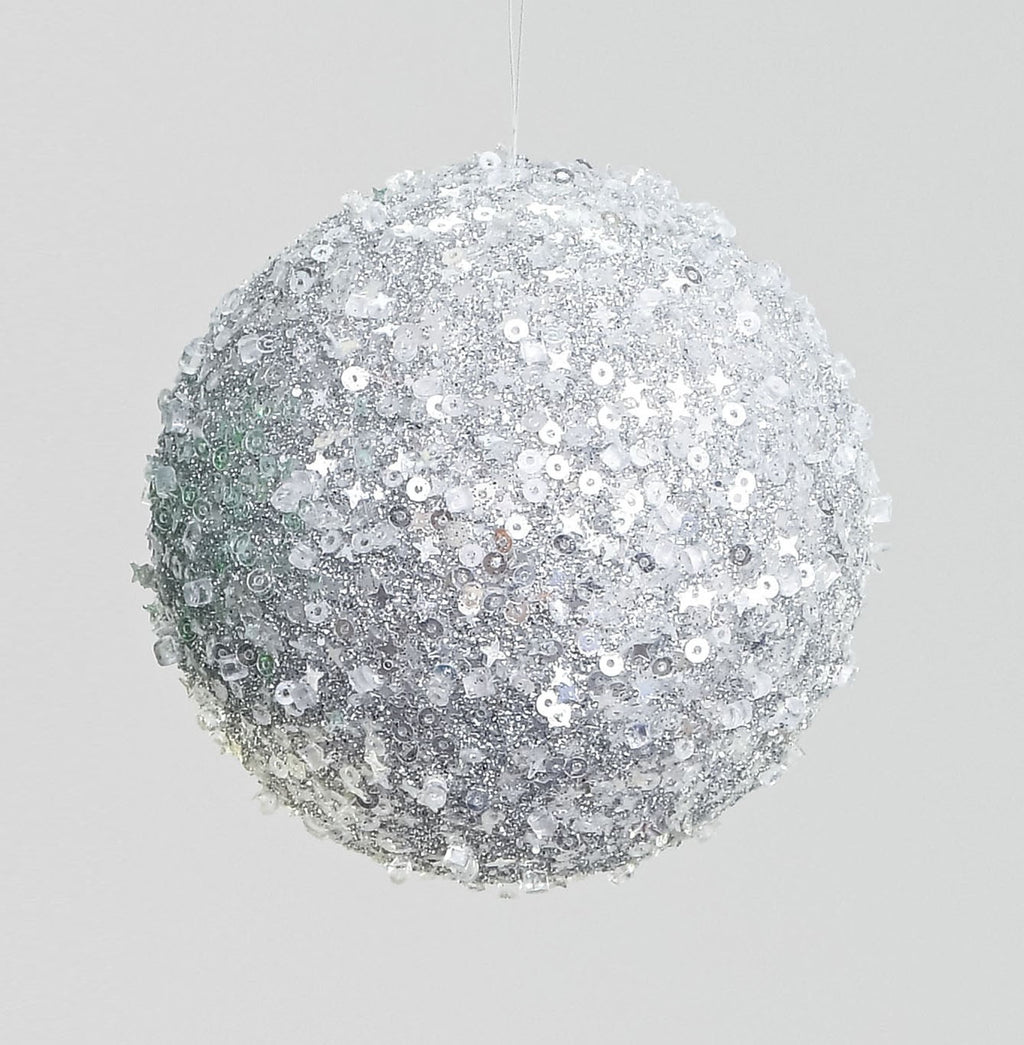 90mm Sequin Hanging Ball Silver Decoration