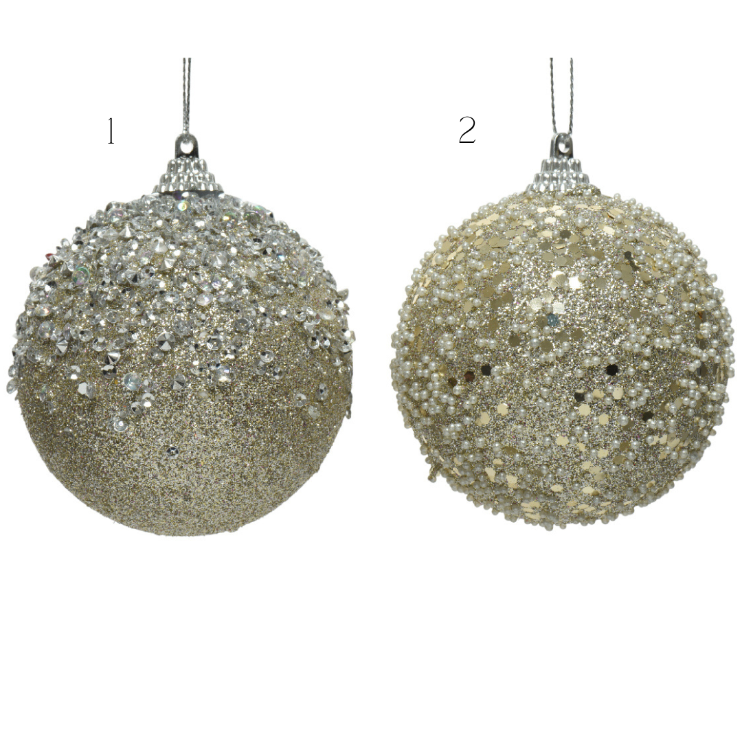 Glitter foam bauble with beads or diamonds