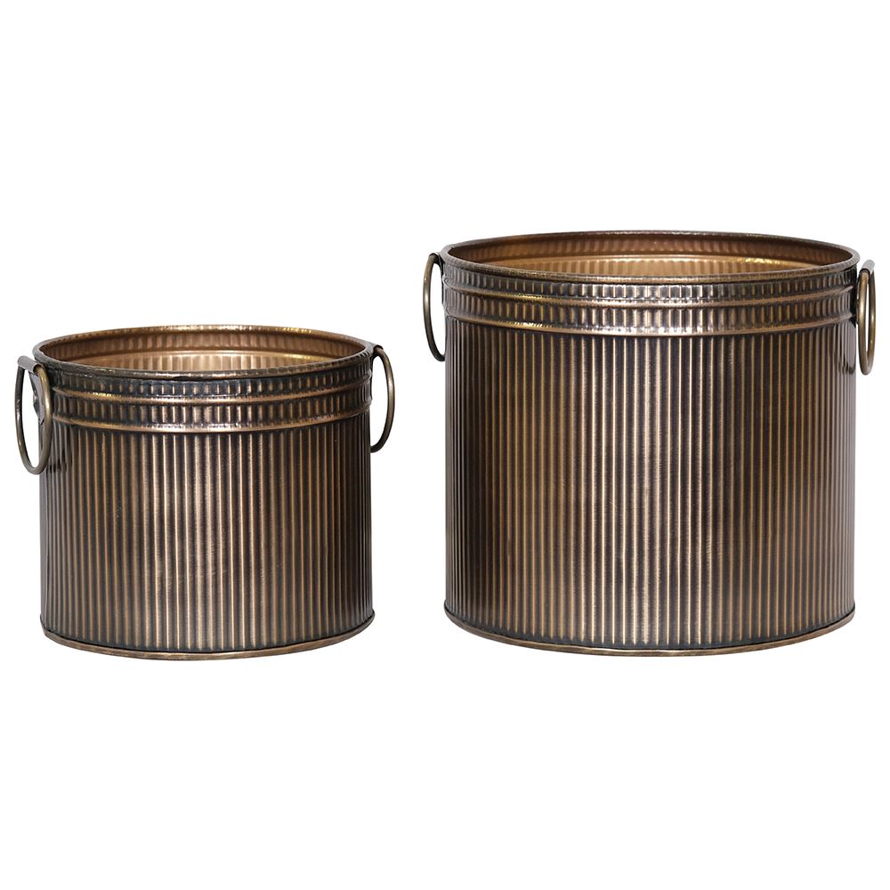 Round gold planter with handles