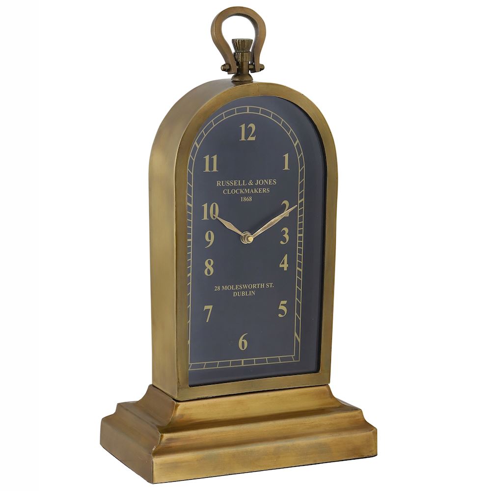 Antique brass arched Russell & Jones table clock