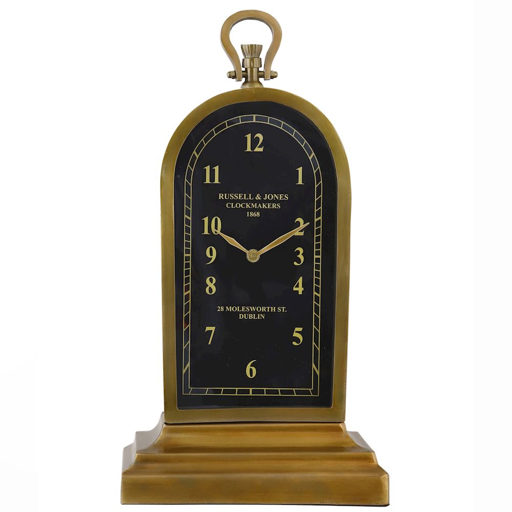 Antique brass arched Russell & Jones table clock