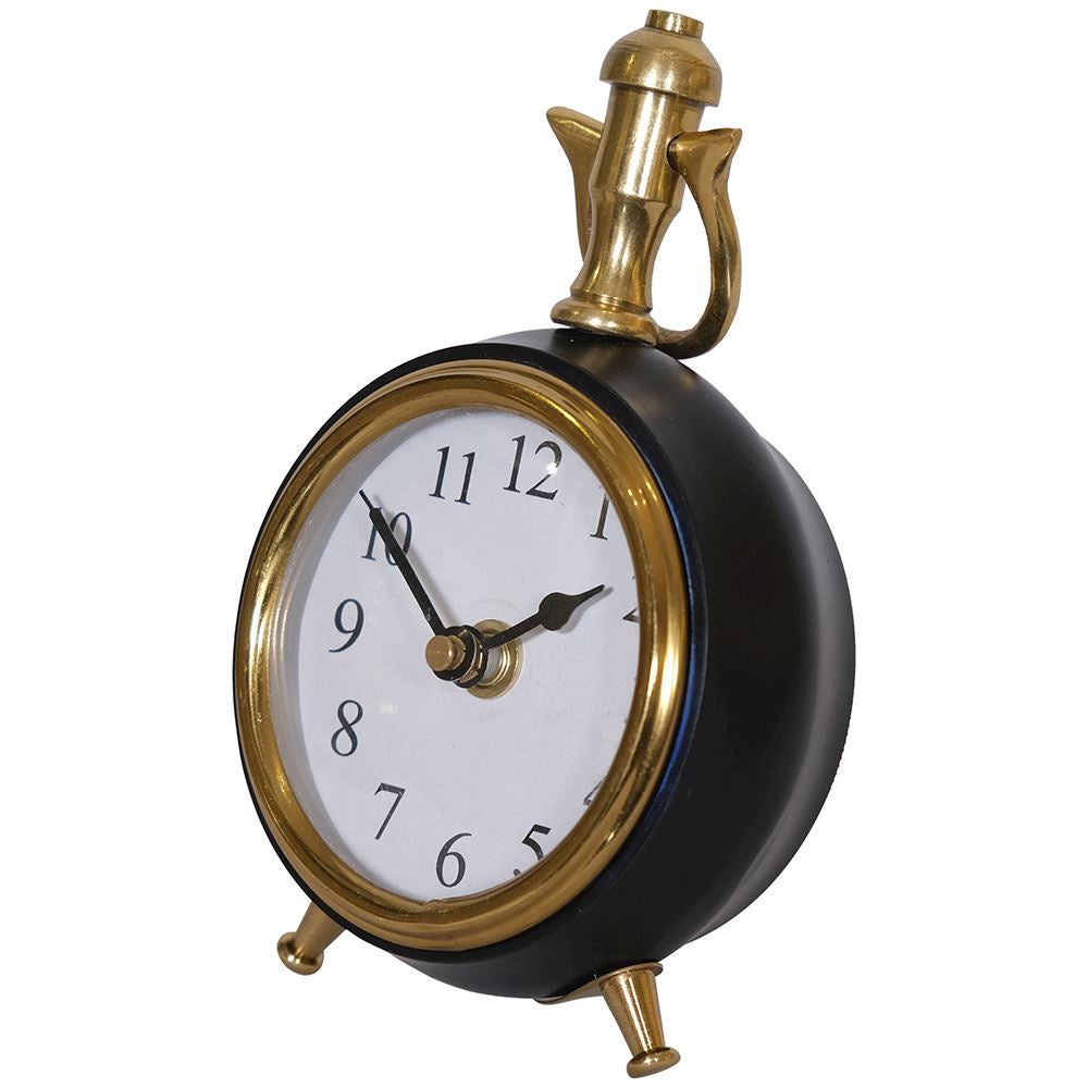 Black and brass round table clock