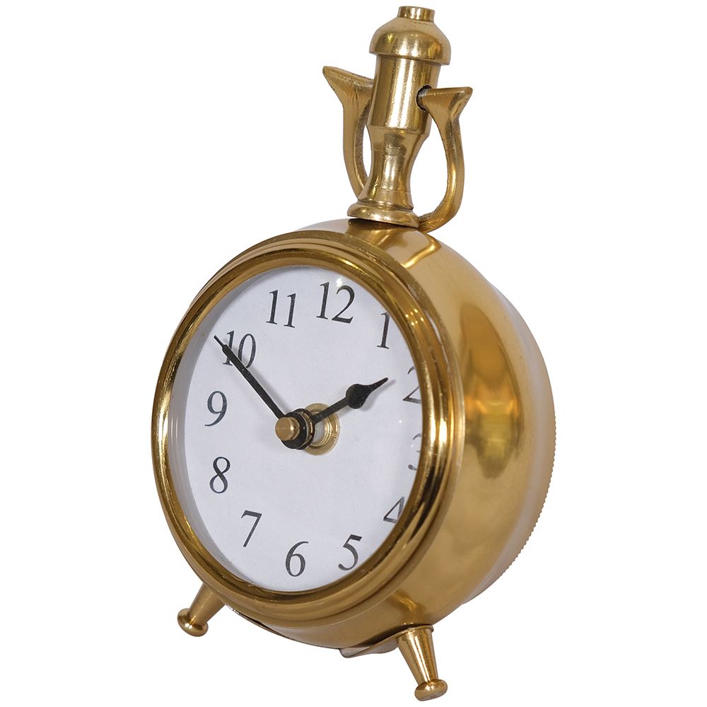 Stopwatch style brass table clock