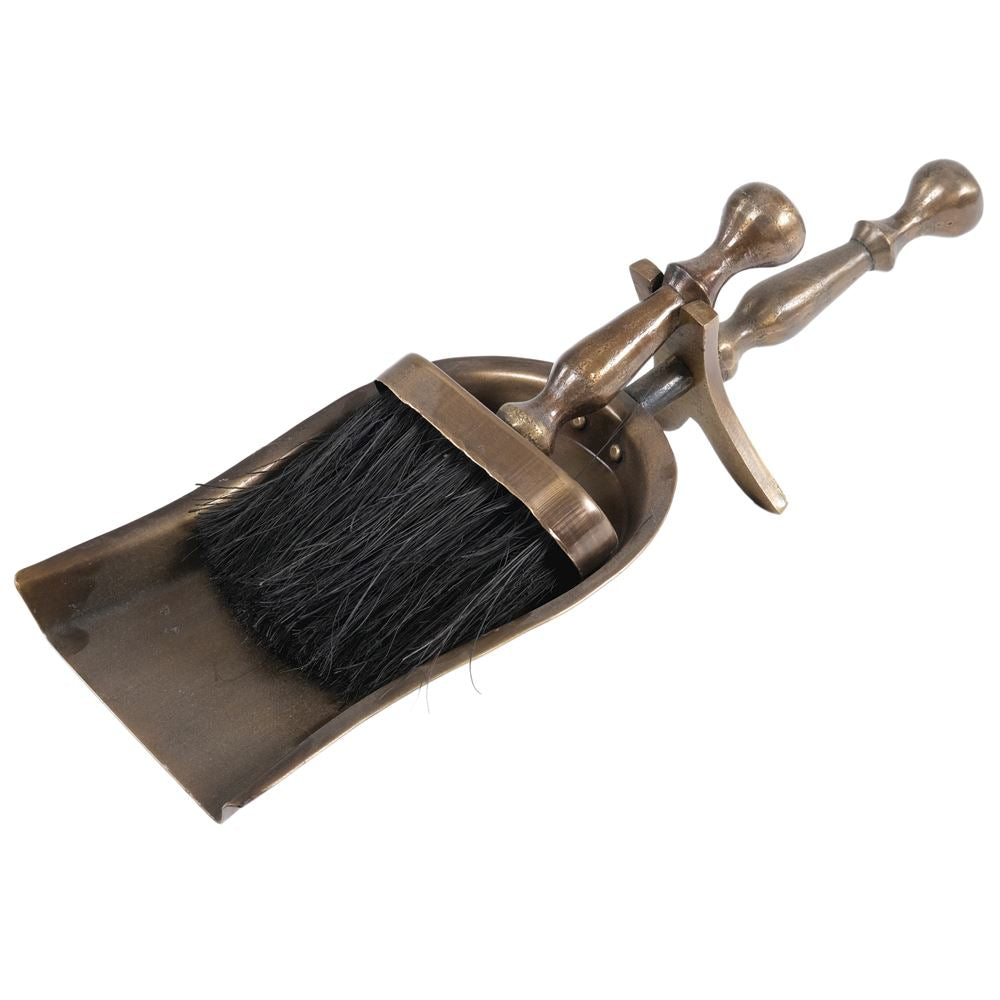 2 -piece antique brass hearth tidy