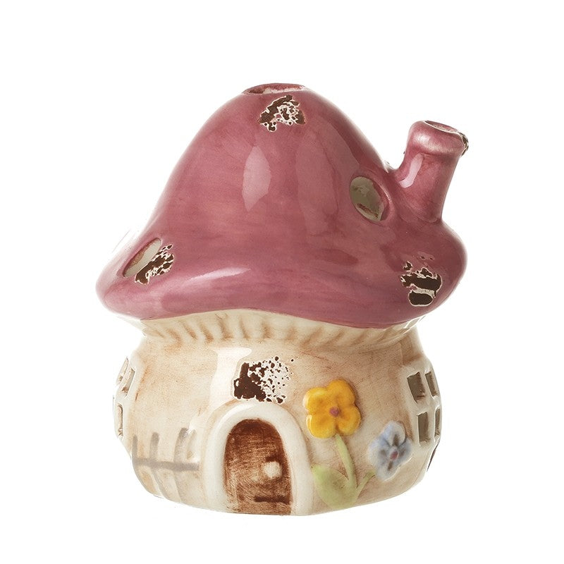 Pink ceramic mushroom house ornament