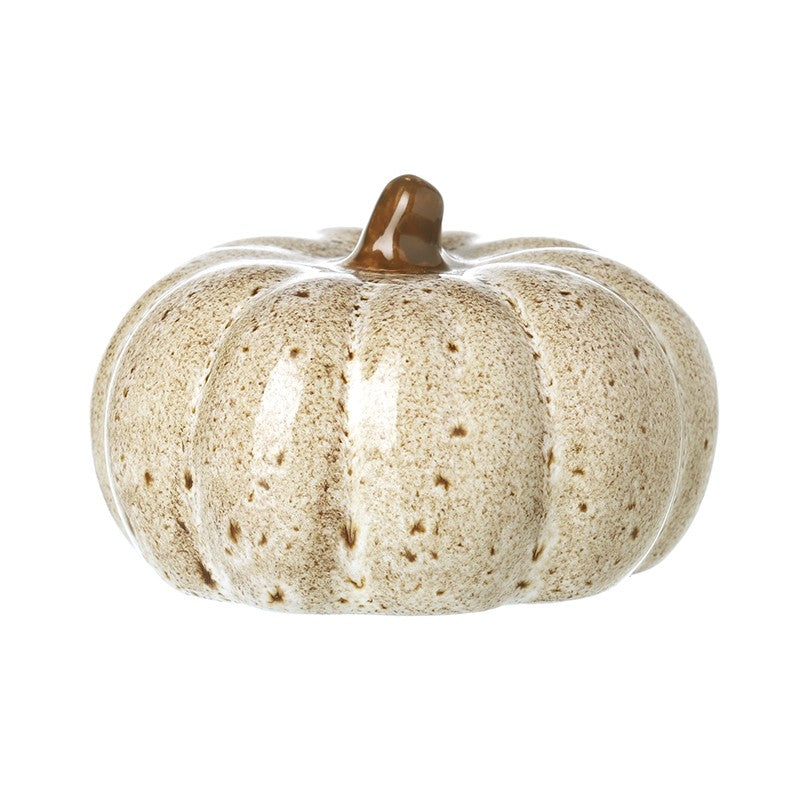 Speckled beige ceramic squat pumpkin
