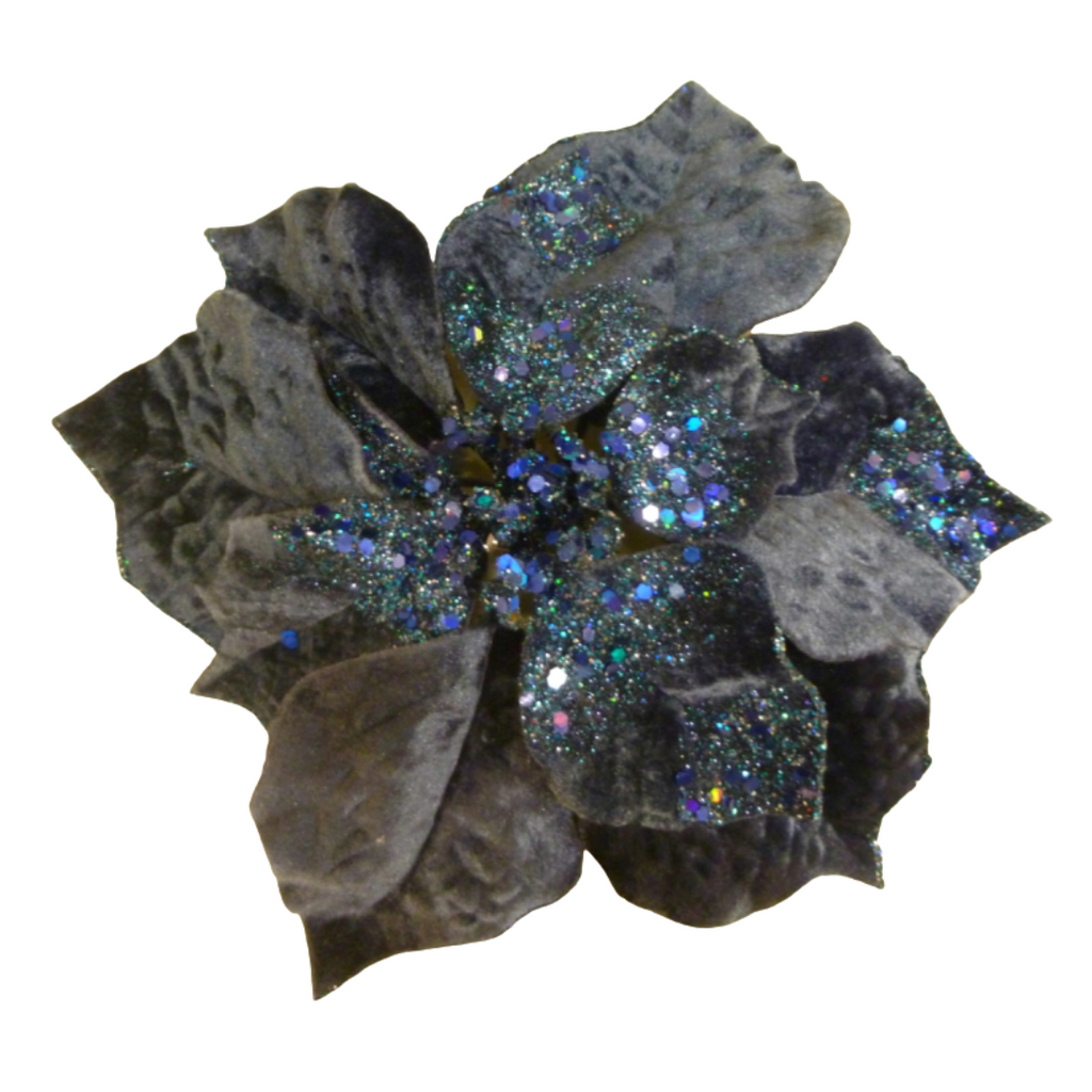 Blue velvet poinsettia flower clip