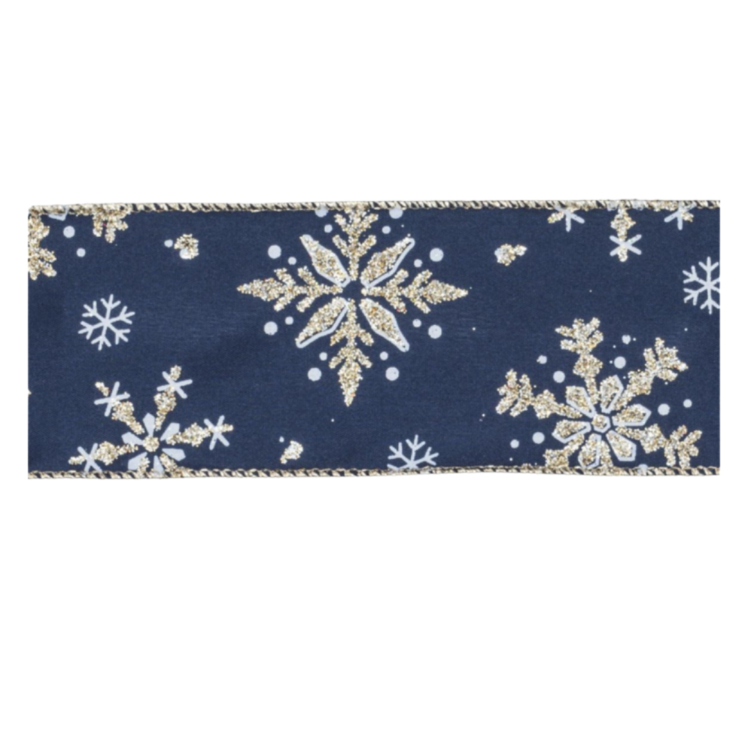 Blue ribbon with gold snowflake detail