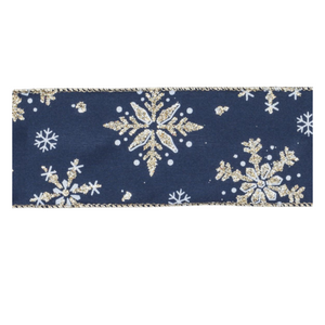 Blue ribbon with gold snowflake detail