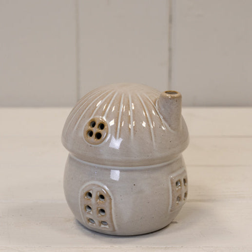 Glazed Ceramic Mushroom House with LED Ornament with Textured Detail