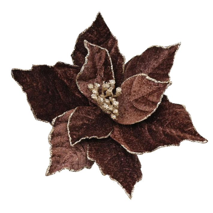 Chocolate velvet clip on poinsettia (20cm)