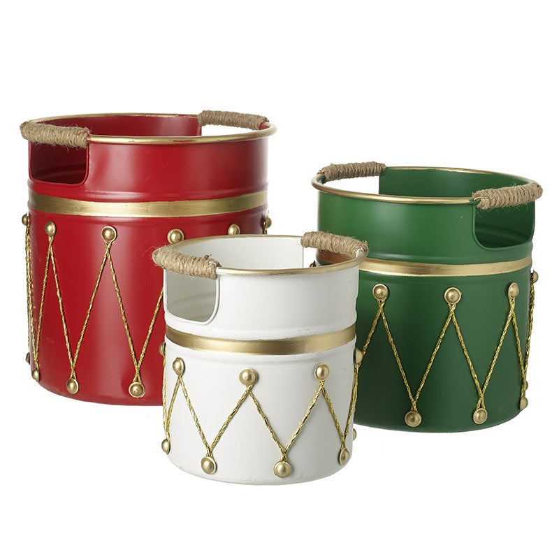 Christmas drum style box with rope handles