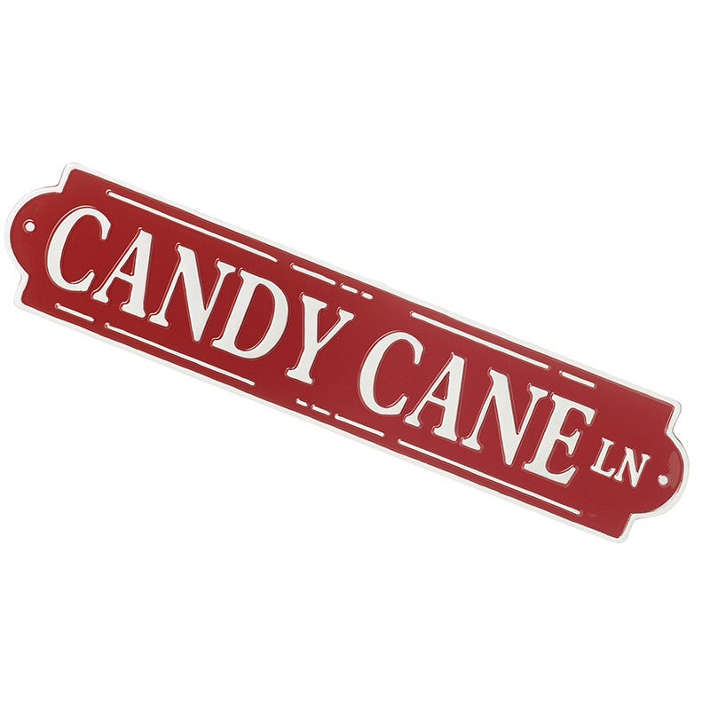 Candy Cane Lane metal sign