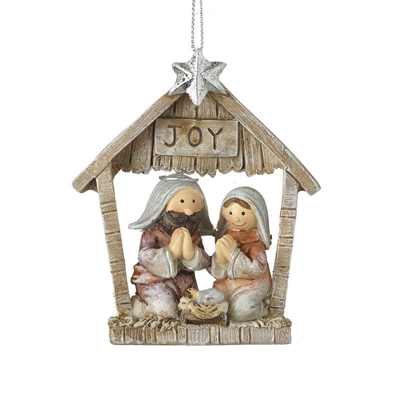 'Joy' nativity stable scene hanging dec