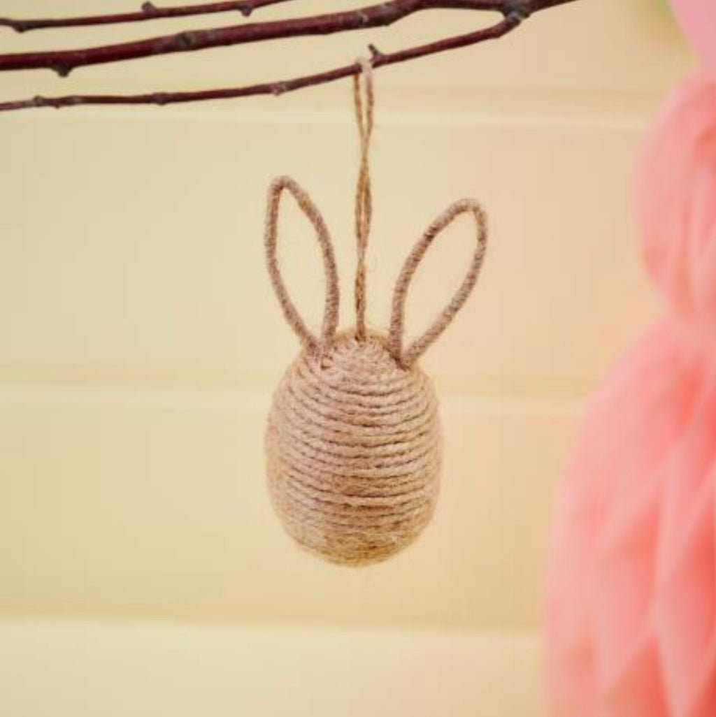 Natural string egg hanging dec with bunny ears