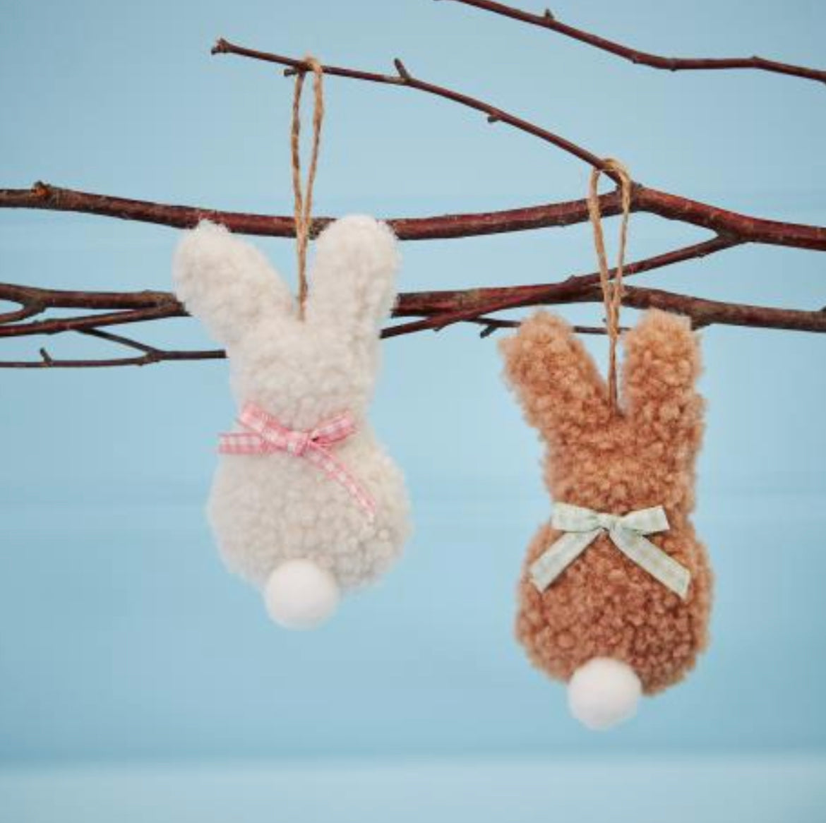 Fluffy bunny hanging dec with gingham bow (2 Styles)