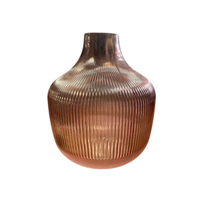 Pink ribbed glass vase