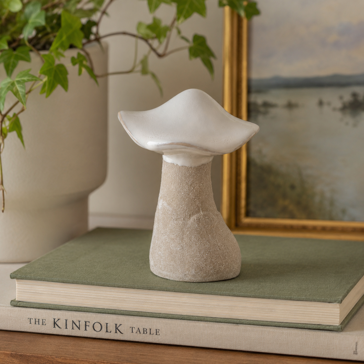 Cream porcelain mushroom ornament
