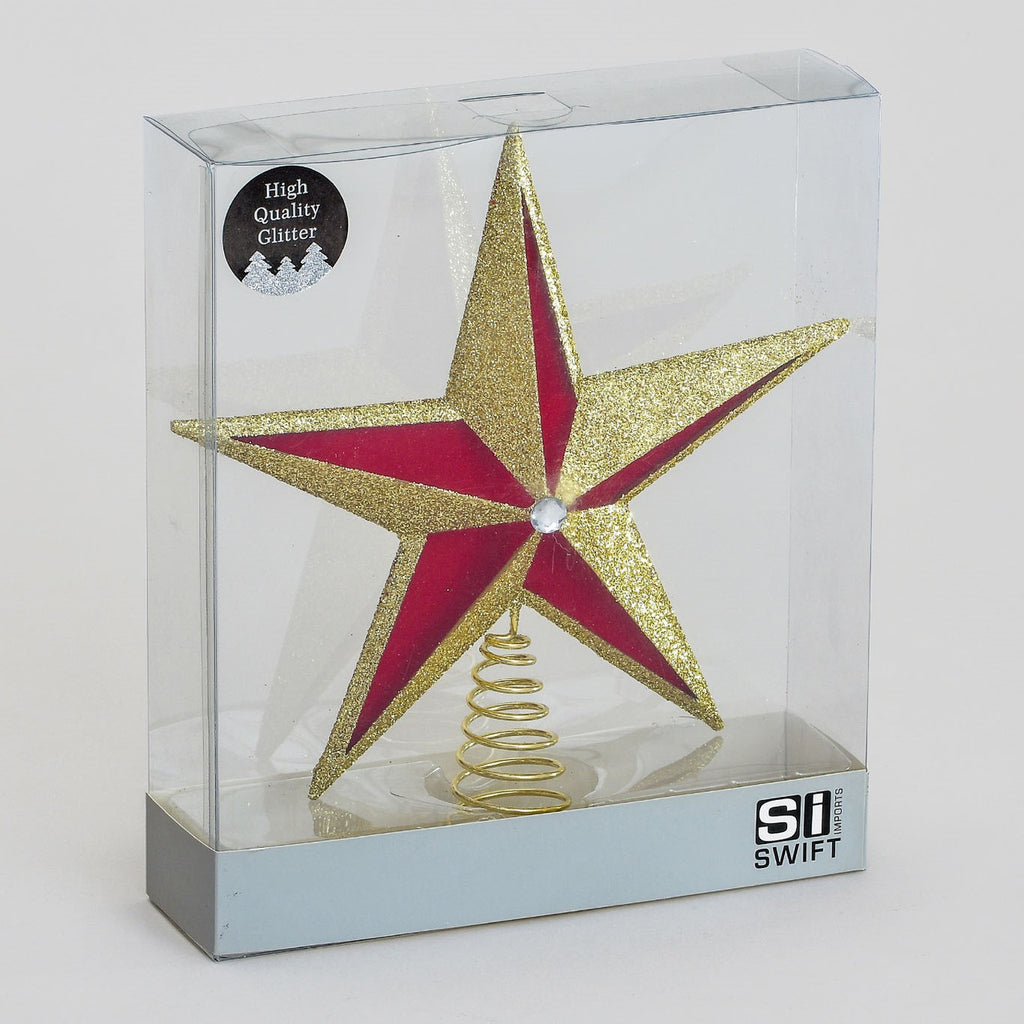 Gold and red star tree topper