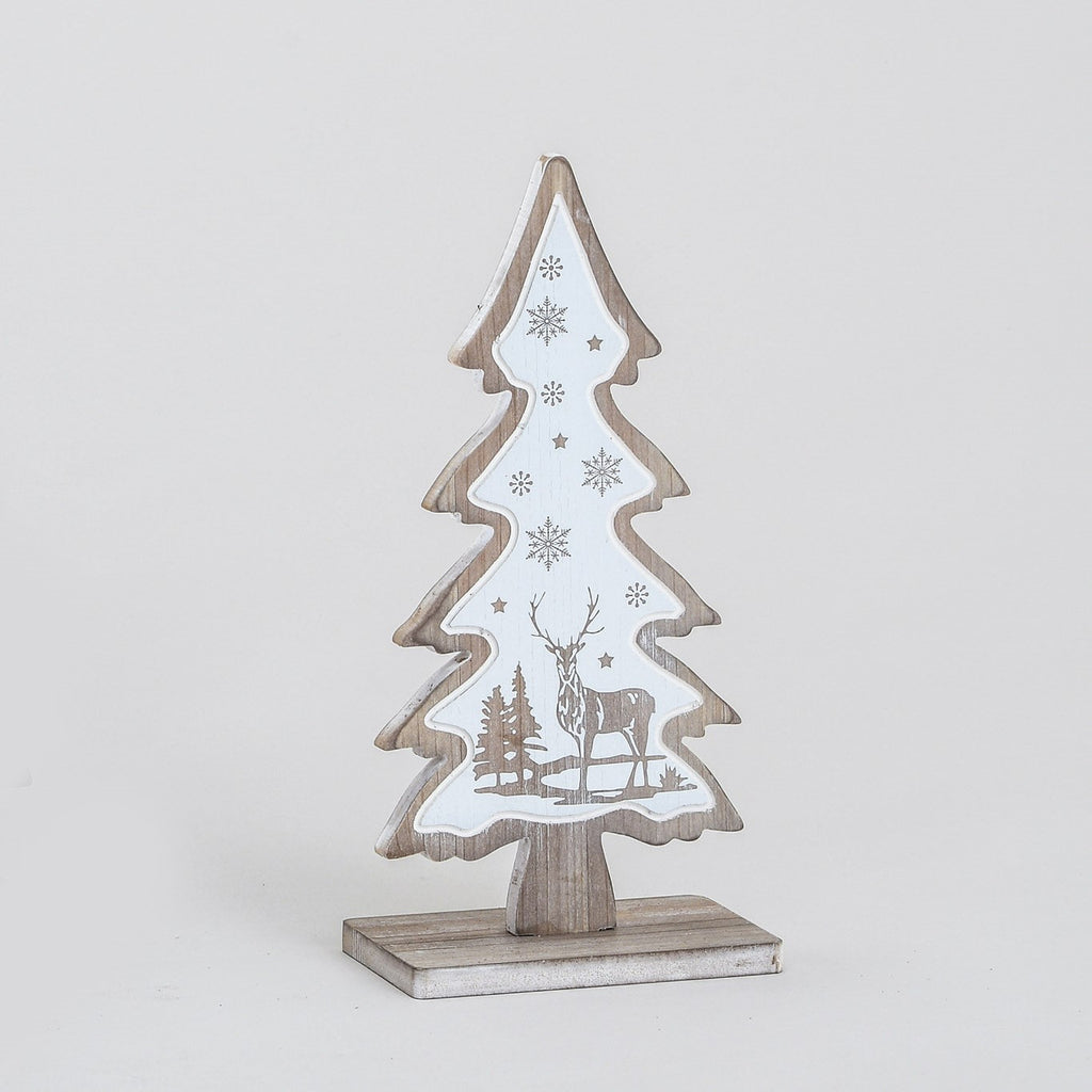 Wooden Christmas tree with winter scene