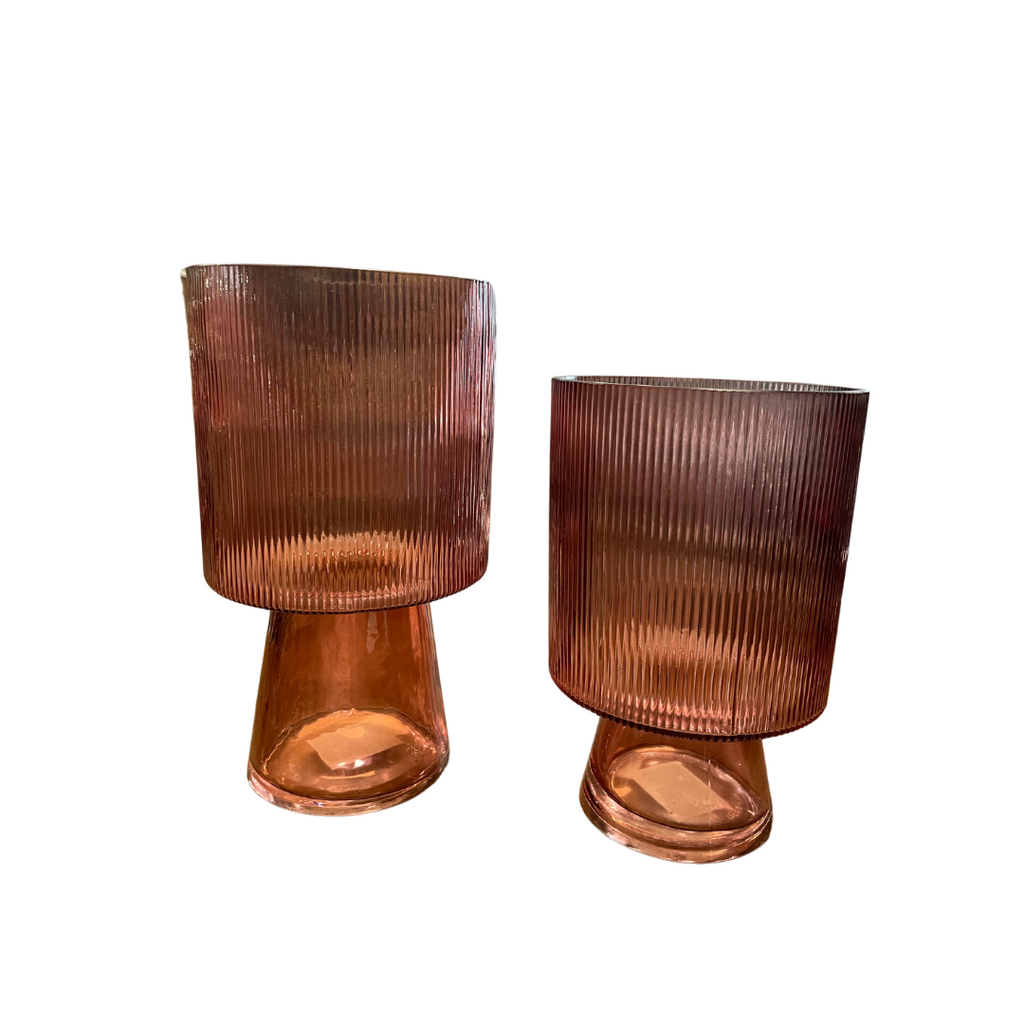 Pink ribbed glass vases (2 sizes)