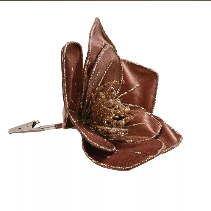 Chocolate velvet clip on poinsettia (18cm)
