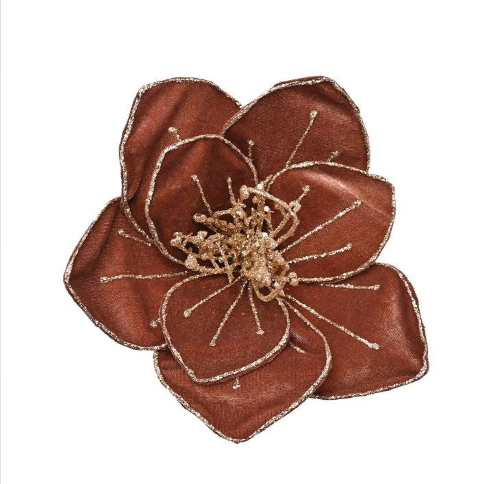 Chocolate velvet clip on poinsettia (18cm)