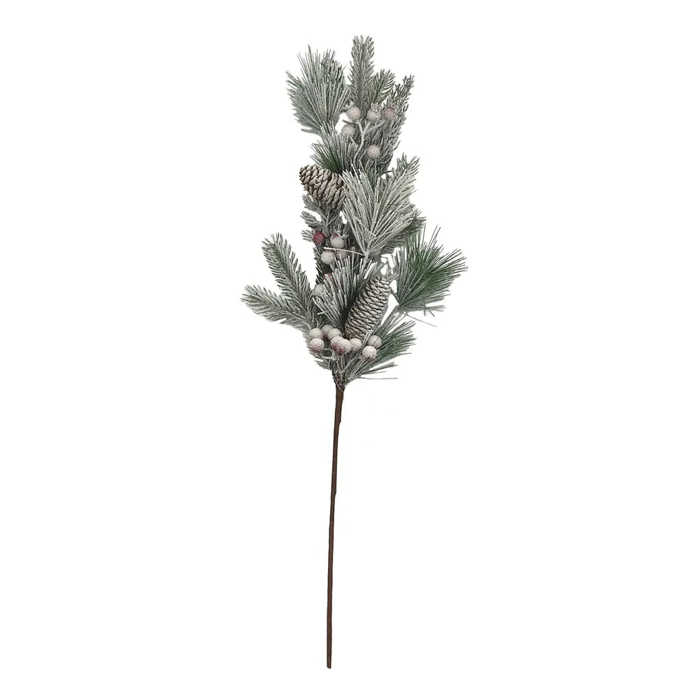 Snowy spruce spray with pine cone & berries
