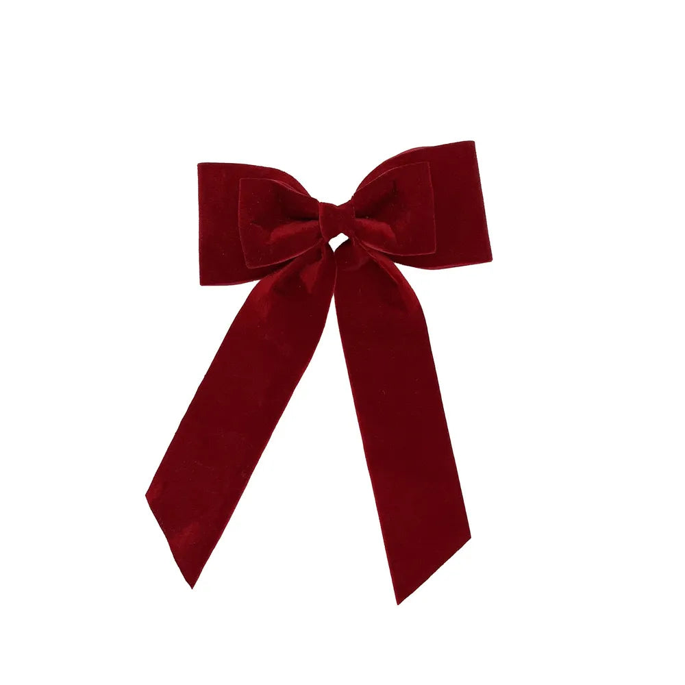Velvet Christmas red bow on clip