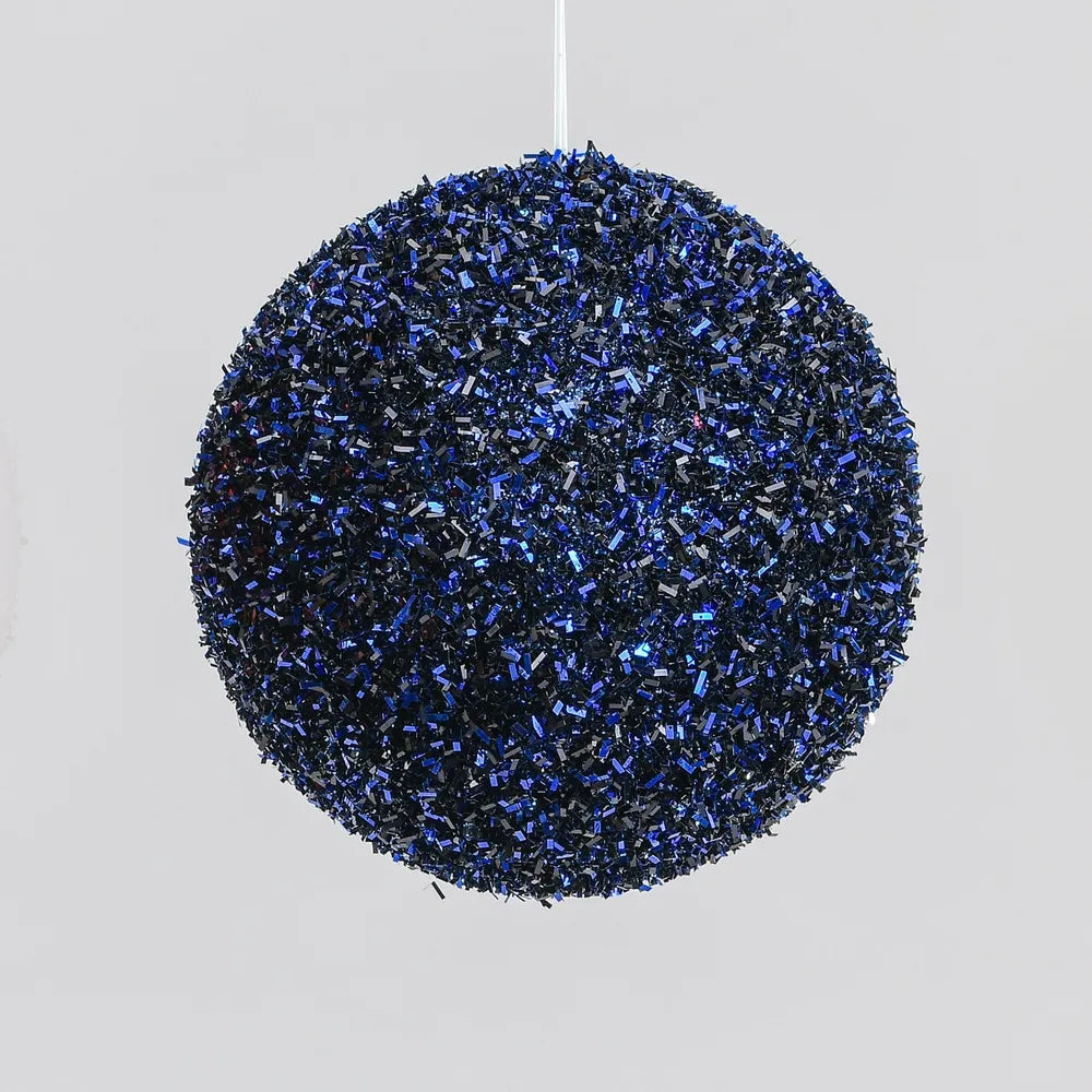 12cm dark blue tinsel bauble