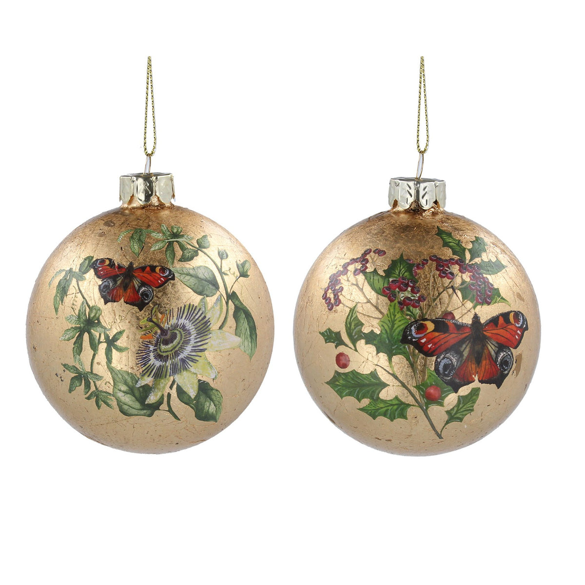 Matte gold bauble with butterfly/flower