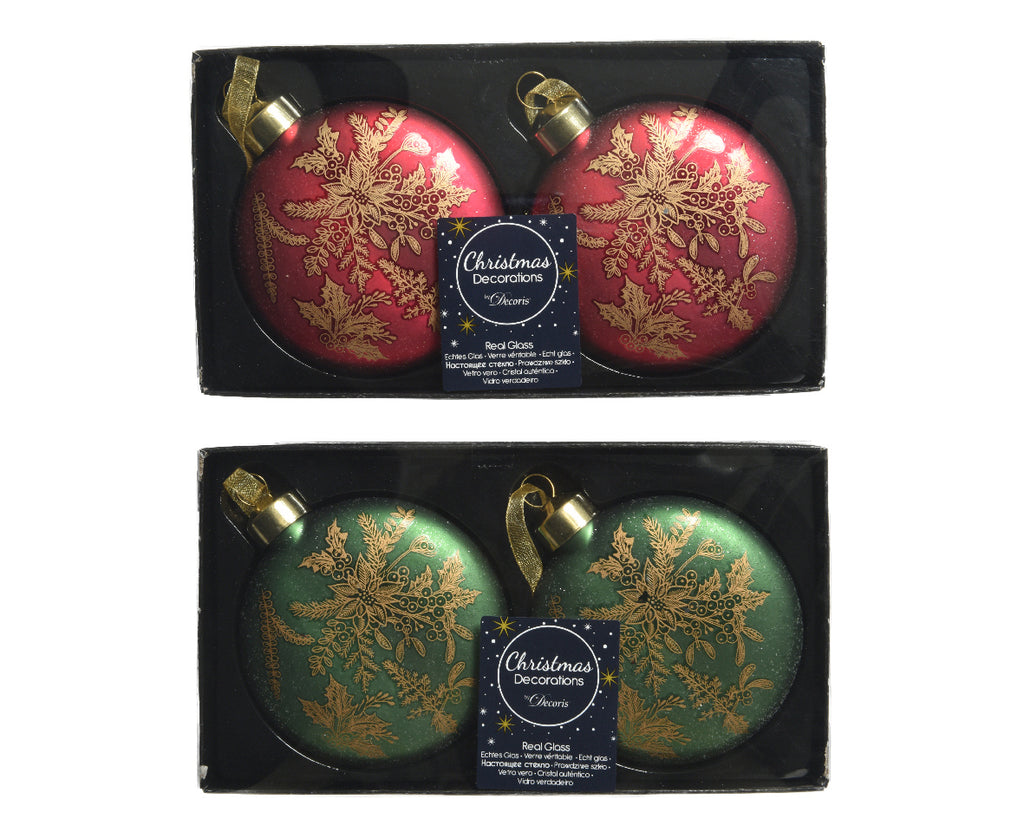 Vintage printed pack of 2 disc shape bauble set