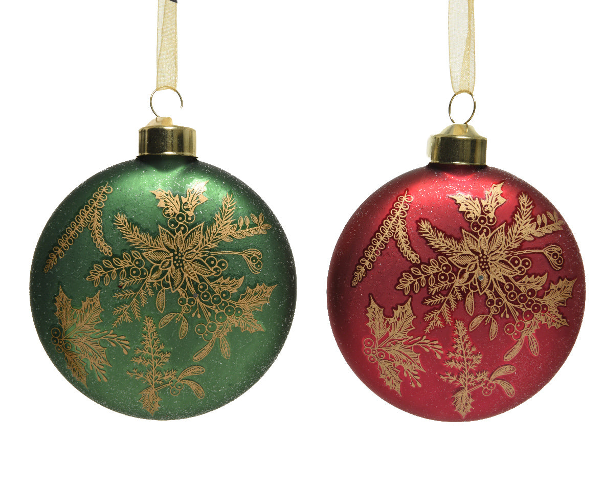 Vintage printed pack of 2 disc shape bauble set