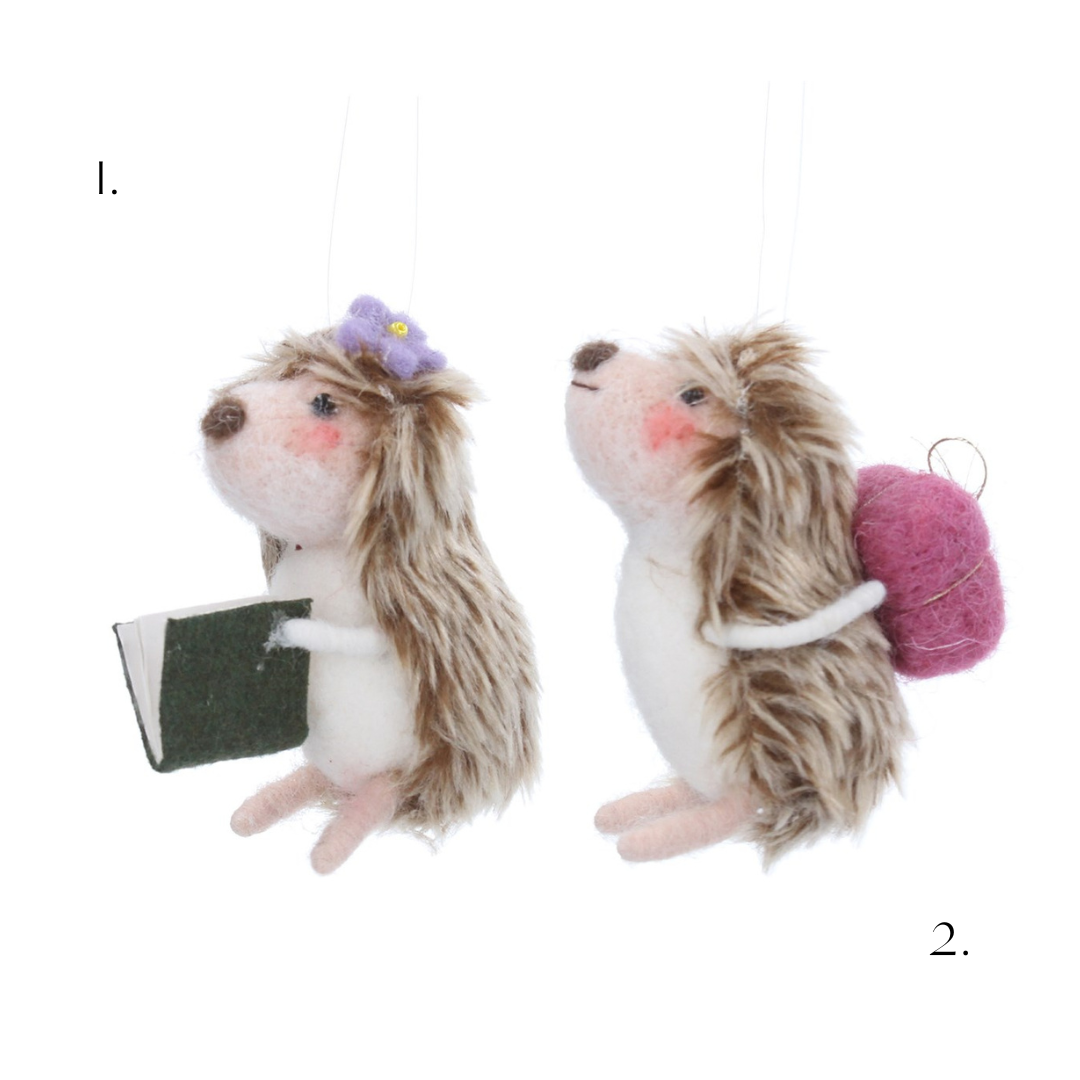 Mixed wool hedgehog with book/backpack
