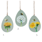 Green dandelion & bee white wood egg hanging dec