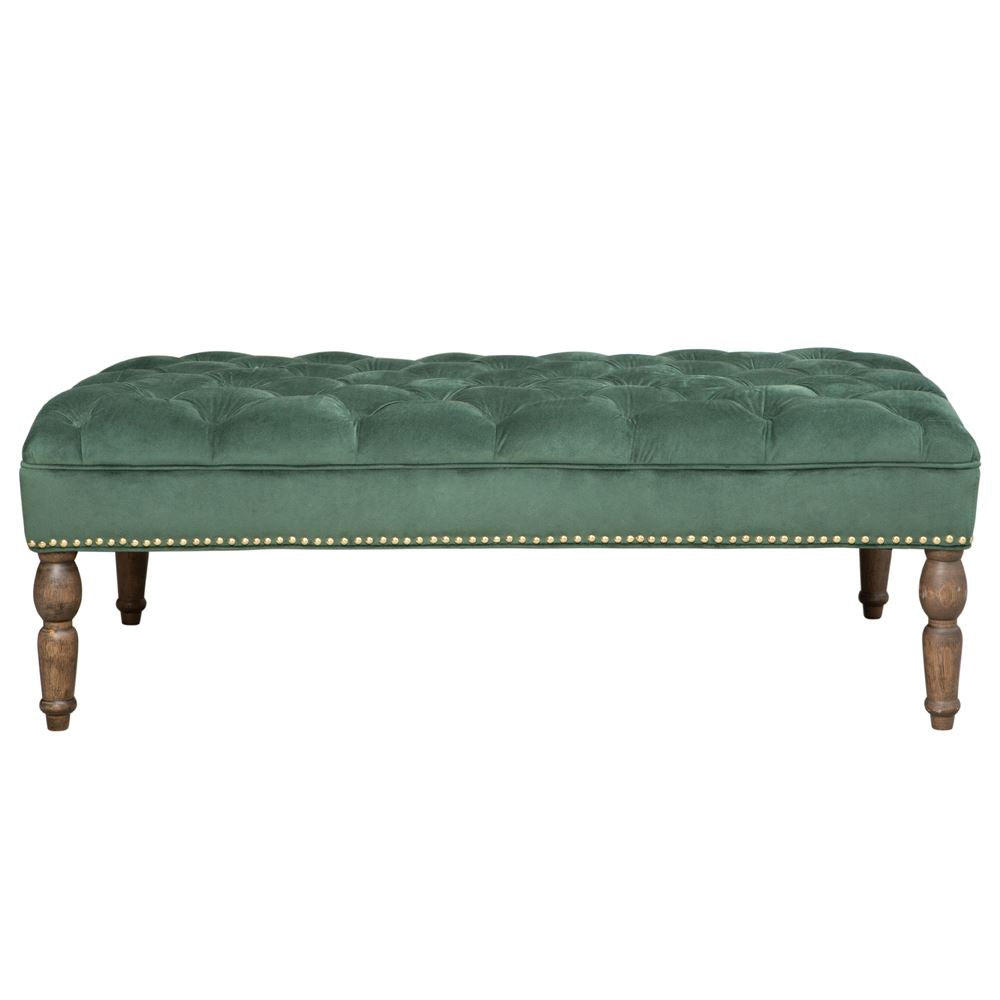 Hunter green velvet button pressed footstool