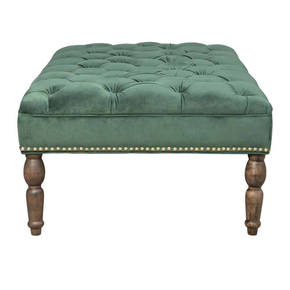 Hunter green velvet button pressed footstool