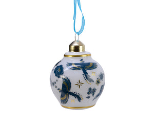 Blue & white ornate vase bauble