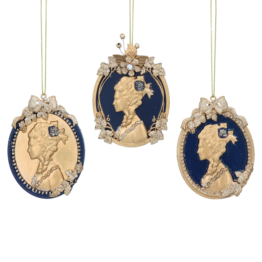 Blue/Gold resin ladies head cameo disc dec