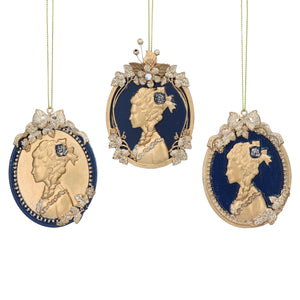 Blue/Gold resin ladies head cameo disc dec