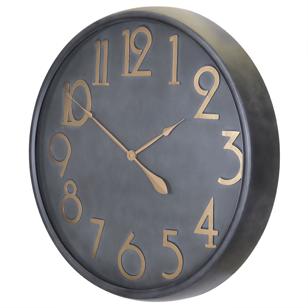 Large black face clock with gold numerals