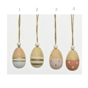 Wooden Easter eggs with stripes and spots