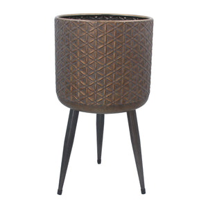 Bronze daisy metal pot cover with legs (Medium)