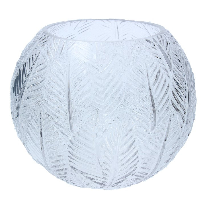 Clear glass leaf impression globe vase