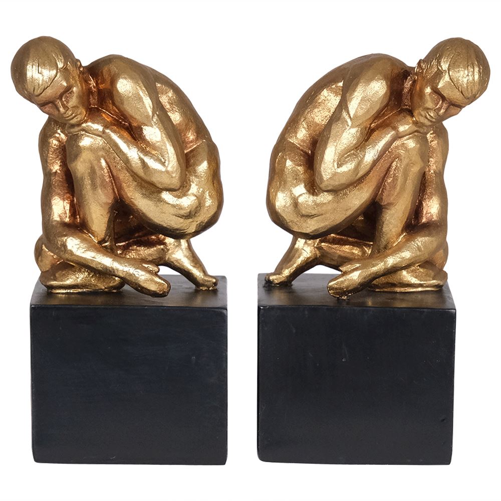 Set of 2 gold male figures bookends