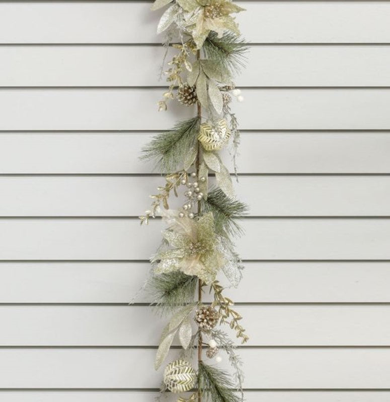 Champagne gold and silver glitter leaf and pine garland