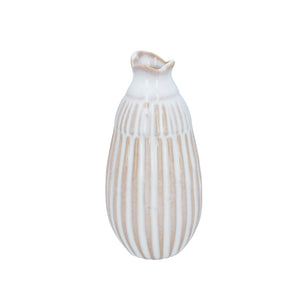 Off white ceramic ribbed funnel top vase