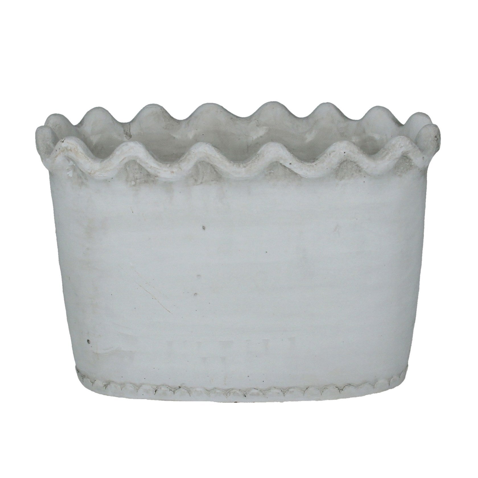 White wash stone effect fluted oval pot cover